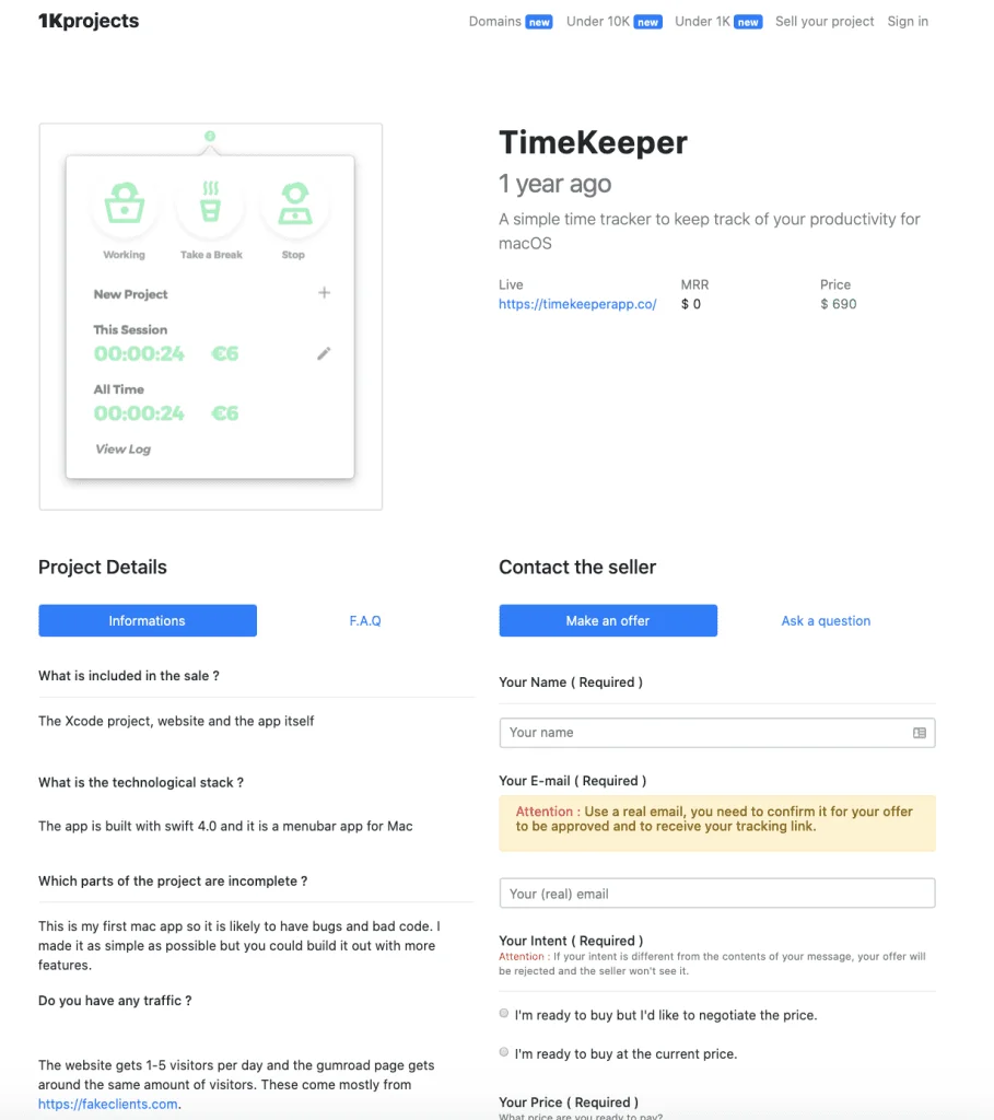1K Projects Time Keeper