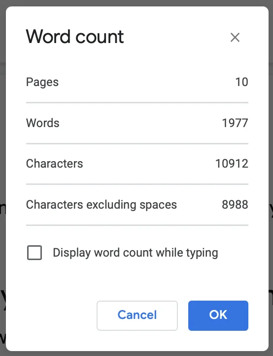 Count of words