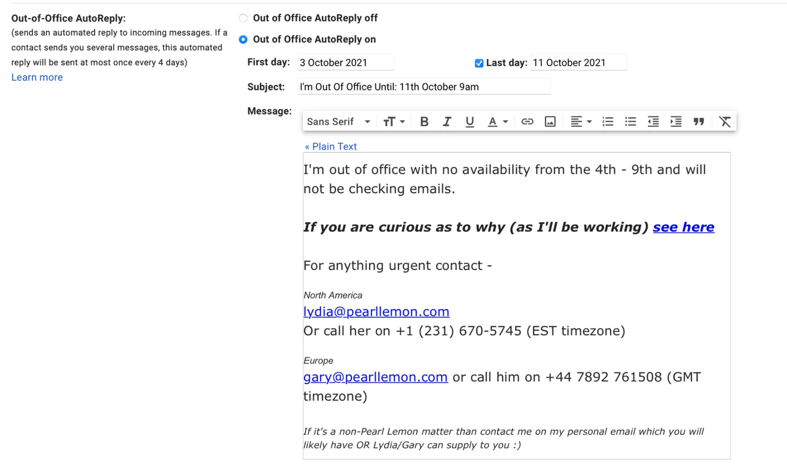 off email