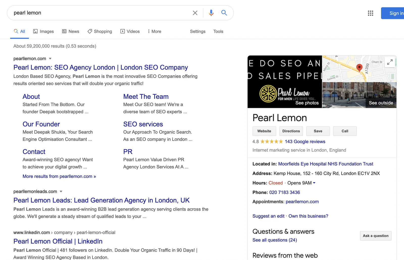 Pearl Lemon Knowledge Panel