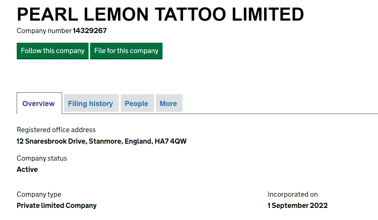 pearl lemon tattoo company register pearl lemon tattoo company register
