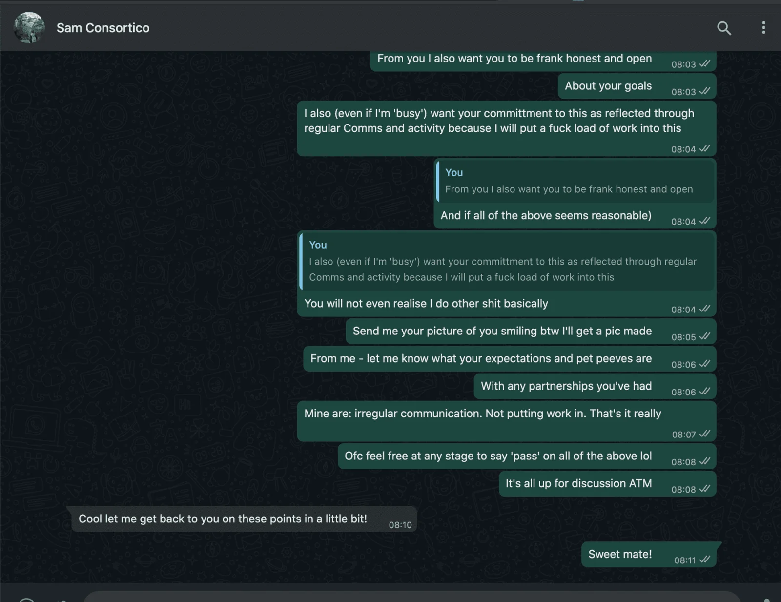 Sam Discussed Working