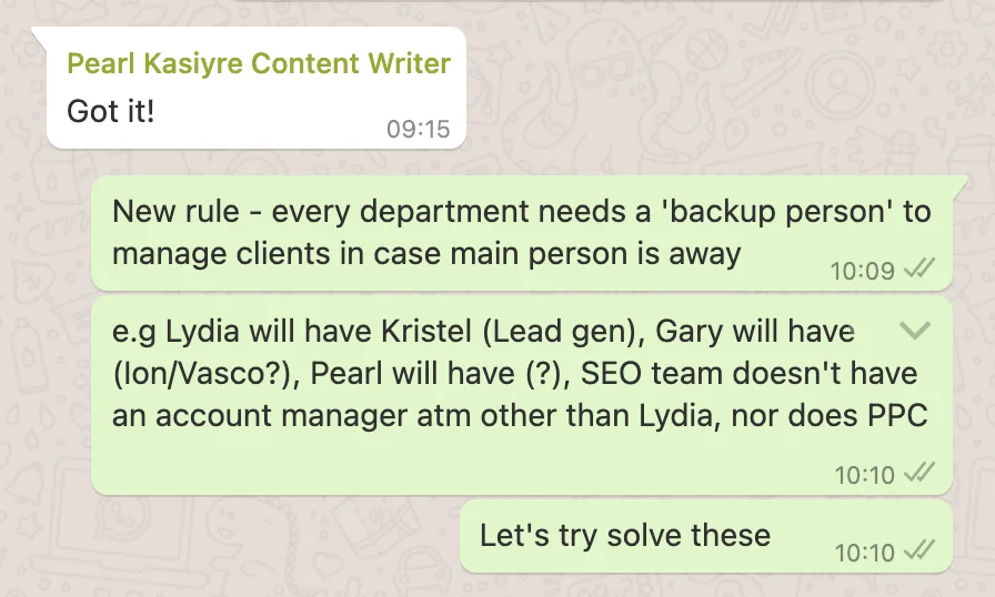 Team leader away