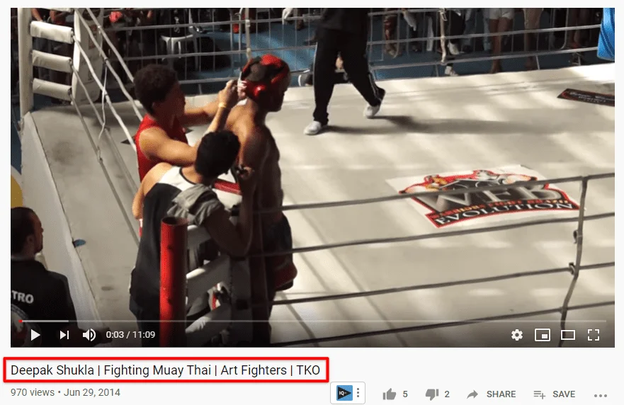 Youtube Video Of Deepak Shukla Fighting Muay Thai 